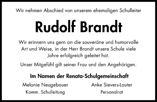 Traueranzeige von Rudolf Brandt von Hildesheimer Allgemeine Zeitung