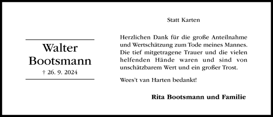 Traueranzeige von Walter Bootsmann von Hildesheimer Allgemeine Zeitung