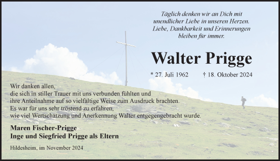 Traueranzeige von Walter Prigge von Hildesheimer Allgemeine Zeitung