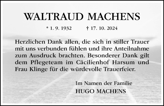 Traueranzeige von Waltraud Machens von Hildesheimer Allgemeine Zeitung