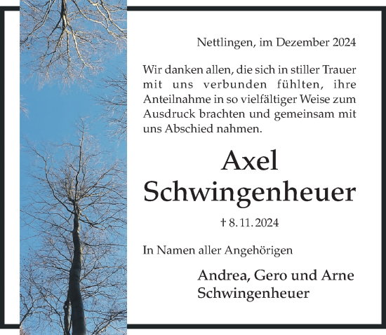 Traueranzeige von Axel Schwingenheuer von Hildesheimer Allgemeine Zeitung