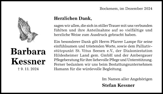 Traueranzeige von Barbara Kessner von Hildesheimer Allgemeine Zeitung