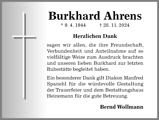 Traueranzeige von Burkhard Ahrens von Hildesheimer Allgemeine Zeitung