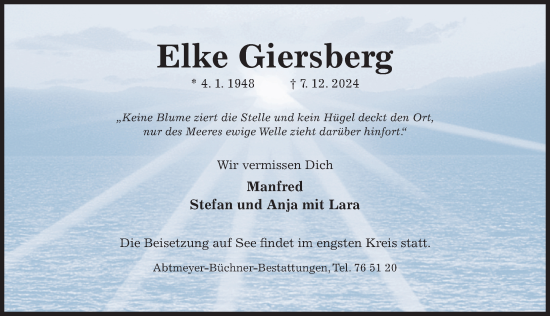 Traueranzeige von Elke Giersberg von Hildesheimer Allgemeine Zeitung