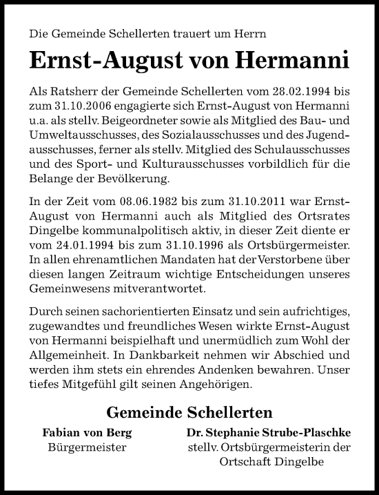 Traueranzeige von Ernst-August von Hermanni von Hildesheimer Allgemeine Zeitung