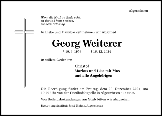 Traueranzeige von Georg Weiterer von Hildesheimer Allgemeine Zeitung