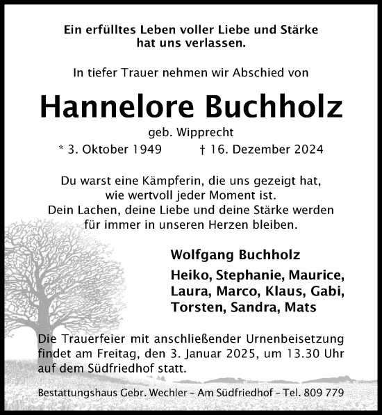 Traueranzeige von Hannelore Buchholz von Hildesheimer Allgemeine Zeitung