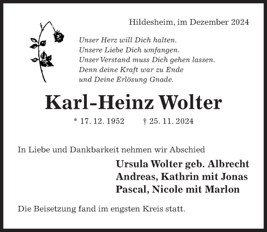 Traueranzeige von Karl-Heinz Wolter von Hildesheimer Allgemeine Zeitung