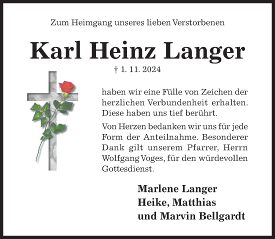 Traueranzeige von Karl Heinz Langer von Hildesheimer Allgemeine Zeitung