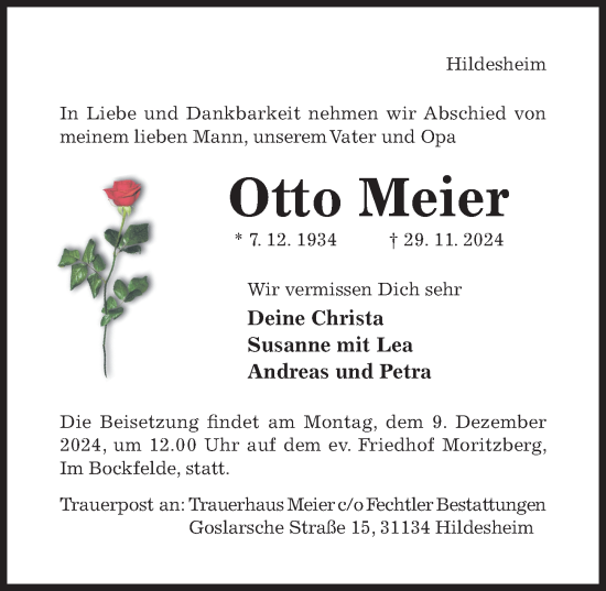 Traueranzeige von Otto Meier von Hildesheimer Allgemeine Zeitung