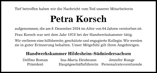 Traueranzeige von Petra Korsch von Hildesheimer Allgemeine Zeitung