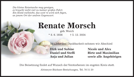 Traueranzeige von Renate Morsch von Hildesheimer Allgemeine Zeitung
