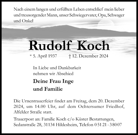 Traueranzeige von Rudolf Koch von Hildesheimer Allgemeine Zeitung