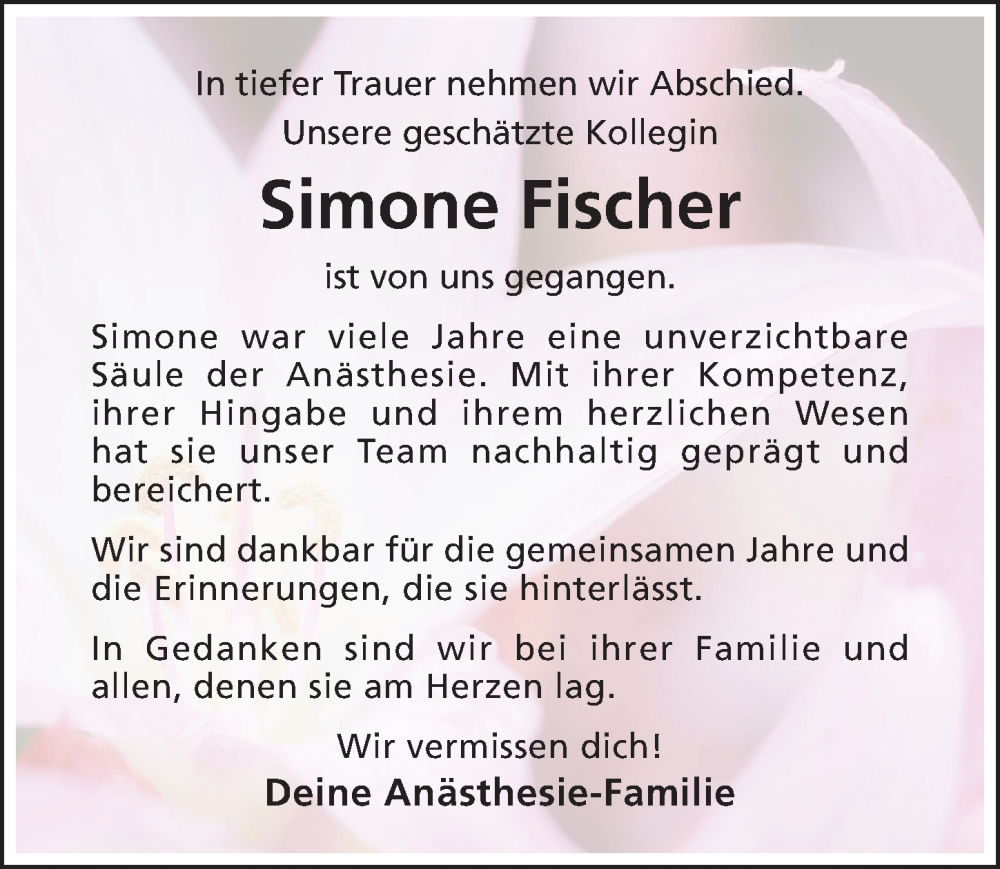  Traueranzeige für Simone Fischer vom 21.12.2024 aus Hildesheimer Allgemeine Zeitung