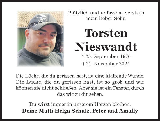 Traueranzeige von Torsten Nieswandt von Hildesheimer Allgemeine Zeitung