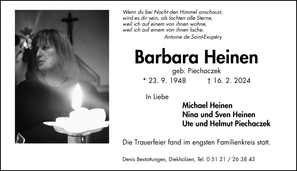  Traueranzeige für Barbara Heinen vom 28.02.2024 aus Hildesheimer Allgemeine Zeitung