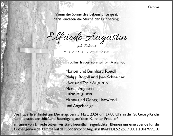 Traueranzeige von Elfriede Augustin von Hildesheimer Allgemeine Zeitung