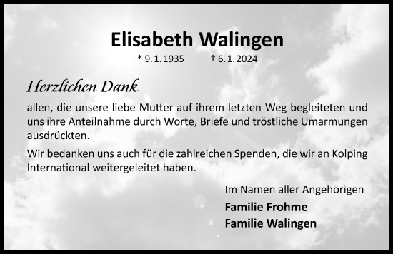 Traueranzeige von Elisabeth Walingen von Hildesheimer Allgemeine Zeitung