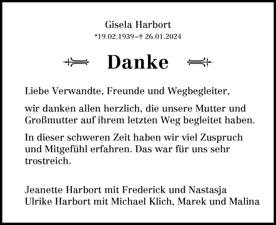 Traueranzeige von Gisela Harbort von Hildesheimer Allgemeine Zeitung