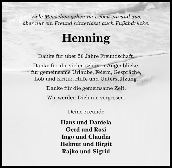 Traueranzeige von Henning  von Hildesheimer Allgemeine Zeitung