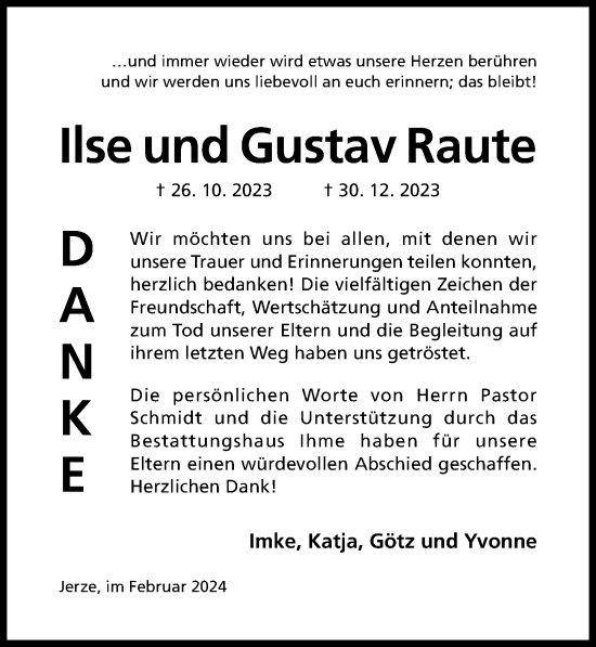 Traueranzeige von Ilse Raute von Hildesheimer Allgemeine Zeitung