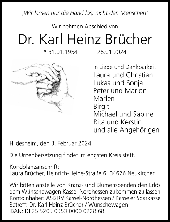 Traueranzeige von Karl Heinz Brücher von Hildesheimer Allgemeine Zeitung