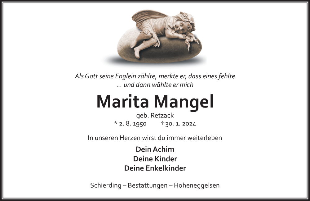  Traueranzeige für Marita Mangel vom 03.02.2024 aus Hildesheimer Allgemeine Zeitung