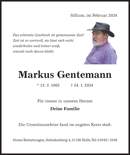 Traueranzeige von Markus Gentemann von Hildesheimer Allgemeine Zeitung