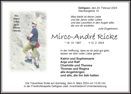 Traueranzeige von Mirco-Andre Ricke von Hildesheimer Allgemeine Zeitung