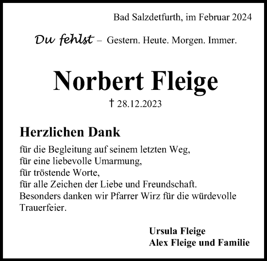 Traueranzeige von Norbert Fleige von Hildesheimer Allgemeine Zeitung