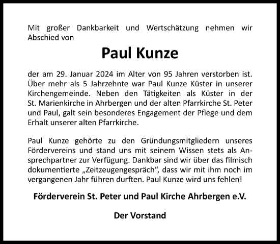 Traueranzeige von Paul Kunze von Hildesheimer Allgemeine Zeitung