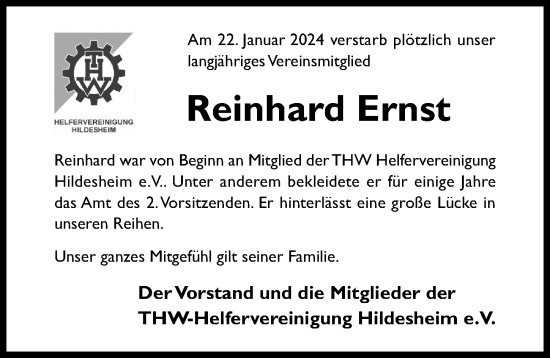 Traueranzeige von Reinhard Ernst von Hildesheimer Allgemeine Zeitung