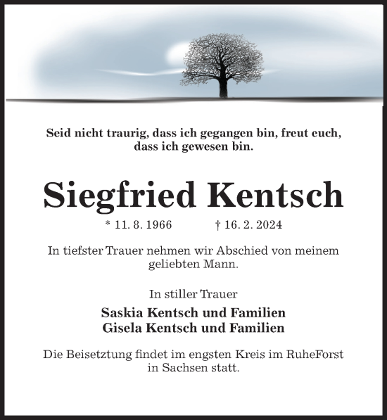 Traueranzeige von Siegfried Kentsch von Hildesheimer Allgemeine Zeitung