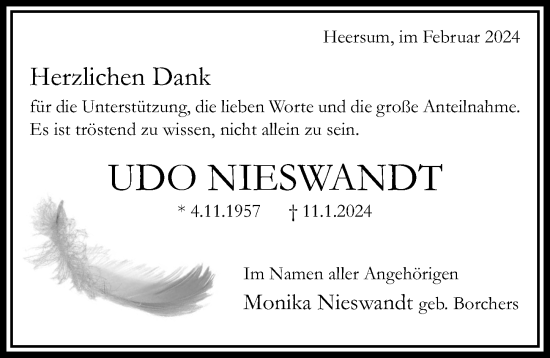 Traueranzeige von Udo Nieswandt von Hildesheimer Allgemeine Zeitung