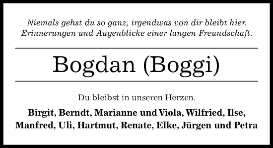 Traueranzeige von Bogdan  von Hildesheimer Allgemeine Zeitung