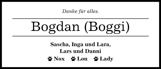 Traueranzeige von Bogdan  von Hildesheimer Allgemeine Zeitung