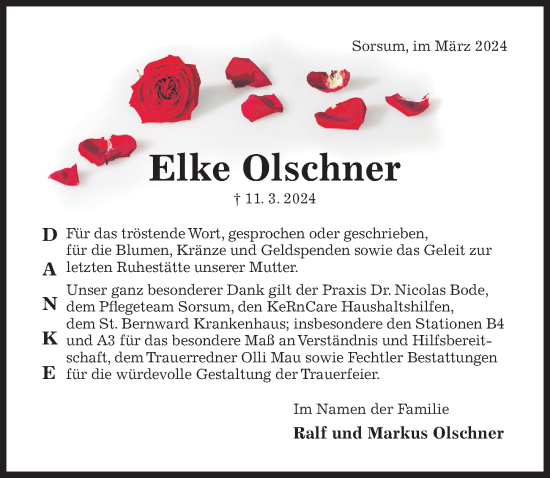 Traueranzeige von Elke Olschner von Hildesheimer Allgemeine Zeitung