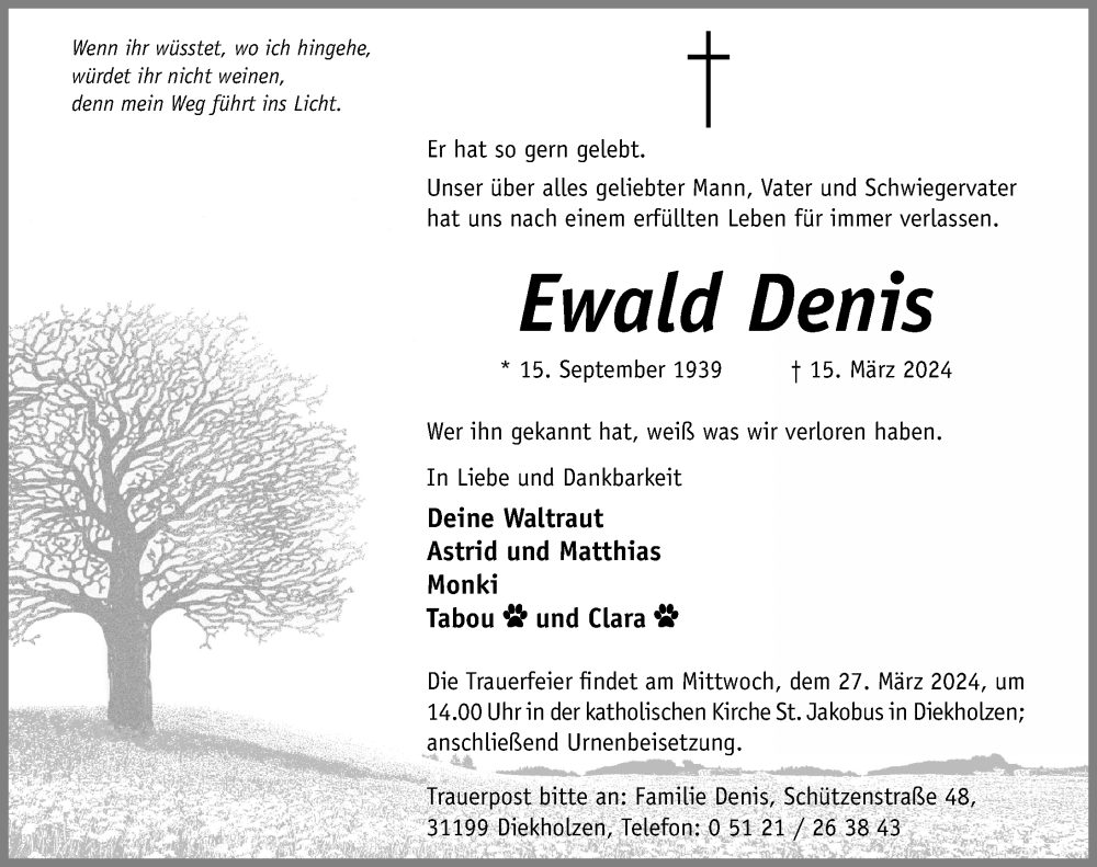  Traueranzeige für Ewald Denis vom 23.03.2024 aus Hildesheimer Allgemeine Zeitung