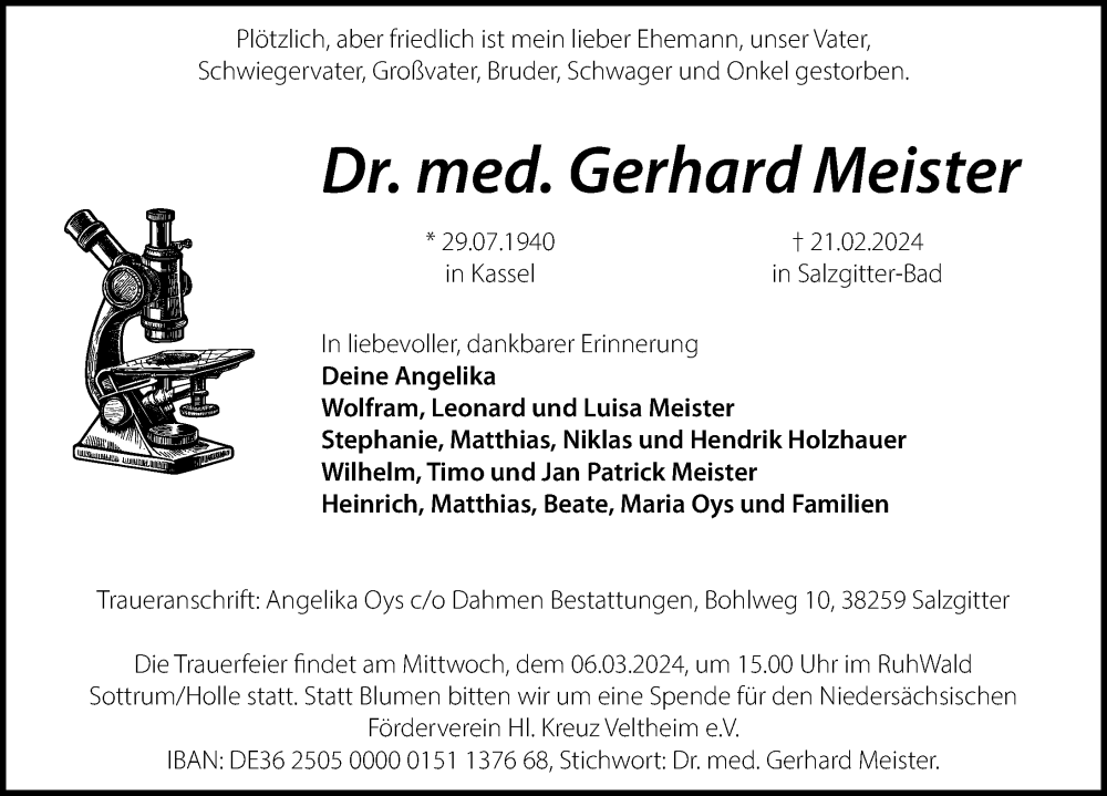  Traueranzeige für Gerhard Meister vom 02.03.2024 aus Hildesheimer Allgemeine Zeitung