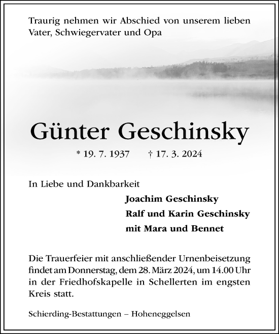 Traueranzeige von Günter Geschinsky von Hildesheimer Allgemeine Zeitung