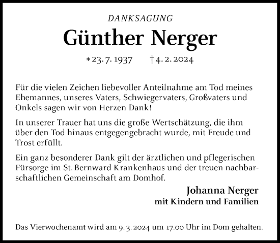 Traueranzeige von Günther Nerger von Hildesheimer Allgemeine Zeitung