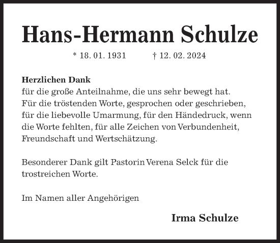 Traueranzeige von Hans-Hermann Schulze von Hildesheimer Allgemeine Zeitung