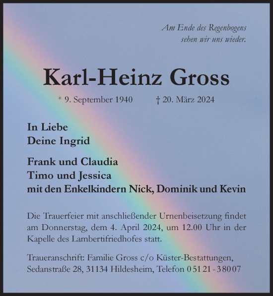 Traueranzeige von Karl-Heinz Gross von Hildesheimer Allgemeine Zeitung