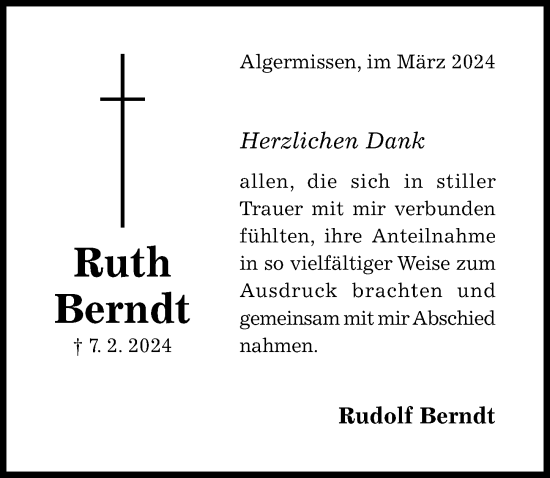 Traueranzeige von Rudolf Berndt von Hildesheimer Allgemeine Zeitung