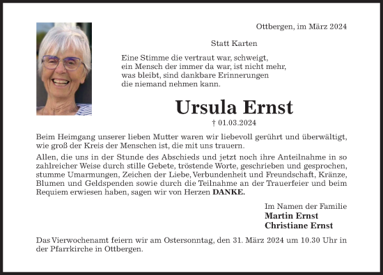 Traueranzeige von Ursula Ernst von Hildesheimer Allgemeine Zeitung