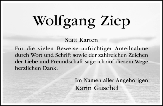 Traueranzeige von Wolfgang Ziep von Hildesheimer Allgemeine Zeitung