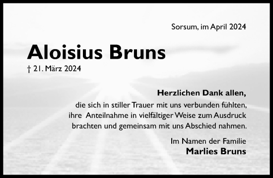 Traueranzeige von Aloisius Bruns von Hildesheimer Allgemeine Zeitung