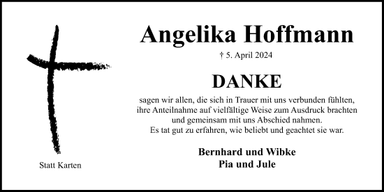 Traueranzeige von Angelika Hoffmann von Hildesheimer Allgemeine Zeitung