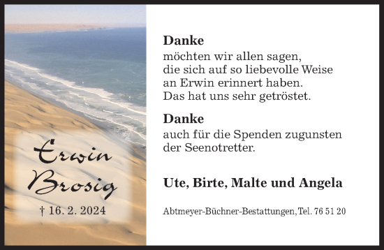 Traueranzeige von Erwin Brosig von Hildesheimer Allgemeine Zeitung