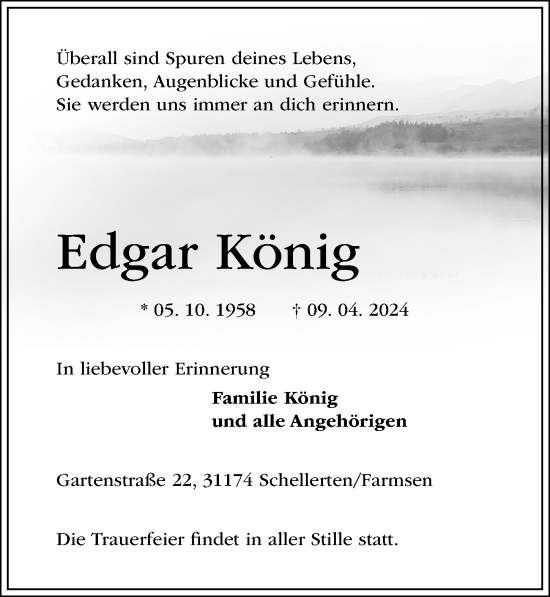 Traueranzeige von Edgar König von Hildesheimer Allgemeine Zeitung